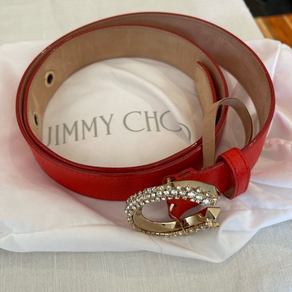 Jimmy Choo Madeline belt in mandarin red with crystals. 1.5 in wide size 85 NEW - Picture 7 of 7